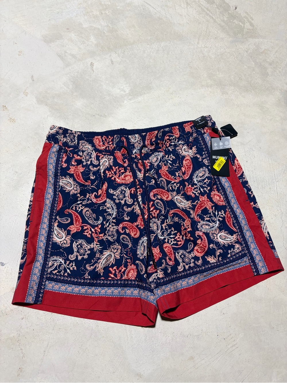 Murano swim NWT Navy & Red Paisley Swim Shorts LARGE